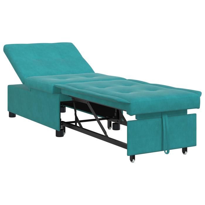 530880 y sofá cama 3 en 1, diván convertible, en terciopelo turquesa.