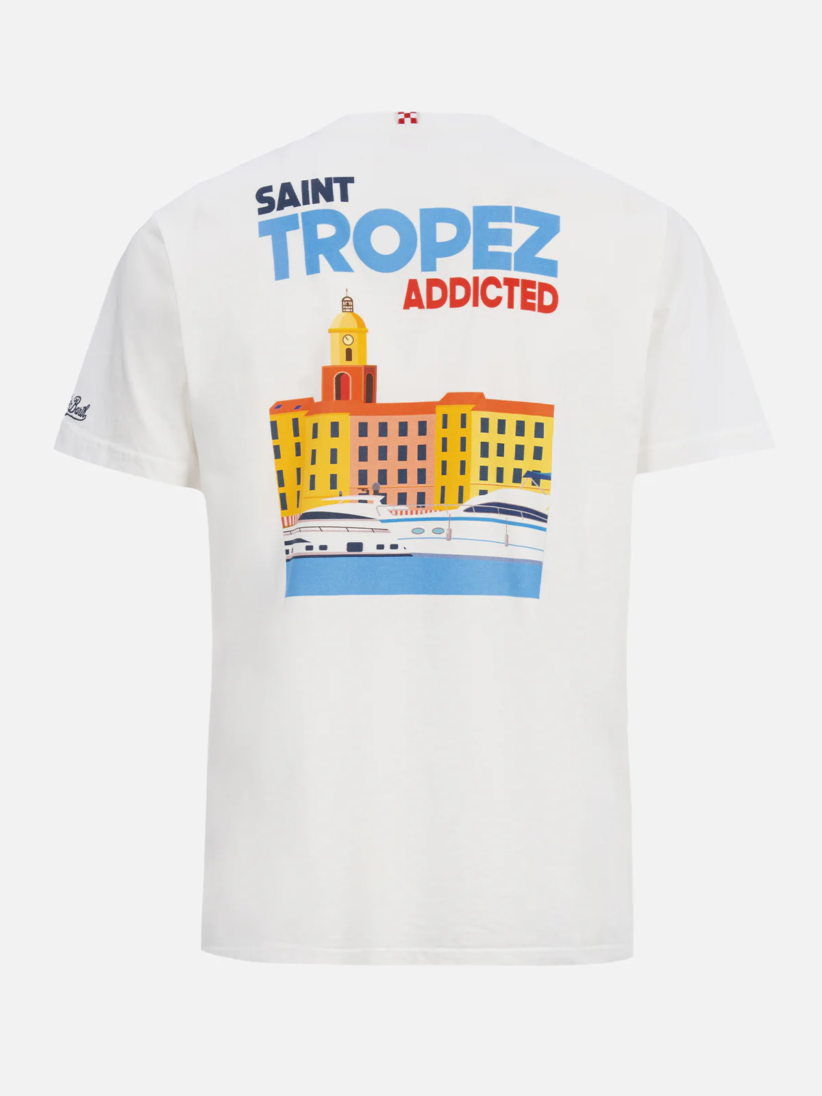 Camiseta de algodón para hombre con estampado de postal de Saint Tropez.