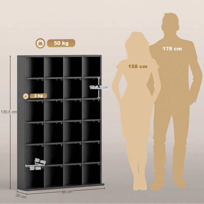Mueble multimedia para 456 CD/336 DVD - HOMCOM - estantería de madera con baldas ajustables - 89 x 130,5 cm - negro