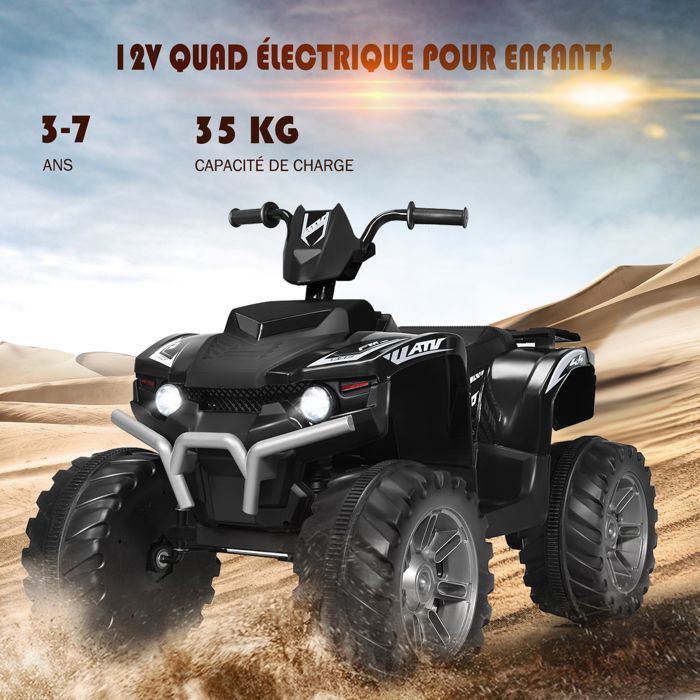 Quad eléctrico COSTWAY de 12 V para niños de 3 a 7 años, con luces, música e historias, 104 x 67 x 74 cm, para diversos terrenos, color negro.