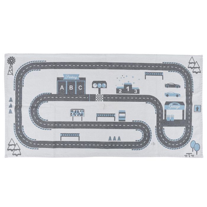 Tapis pour enfant 140x70 cm coton VROOM motif circuit gris