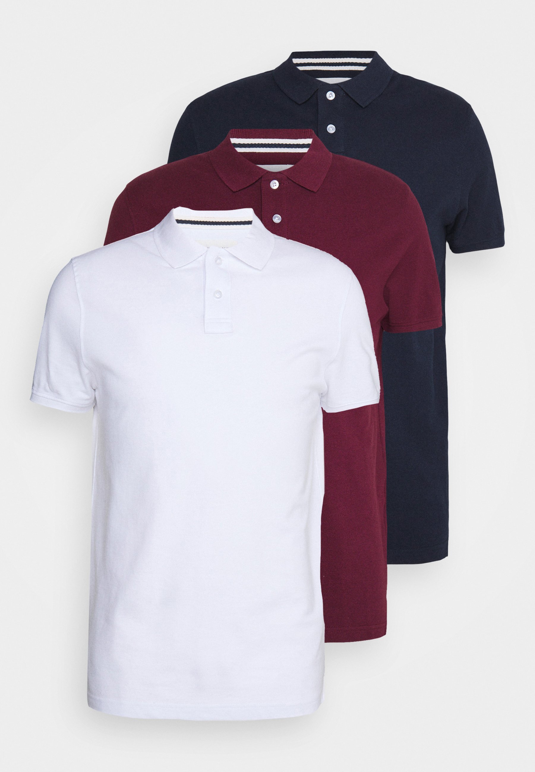 Pier One 3-pack Slim Polo shirt - bordeauxrood/wit/donkerblauw
