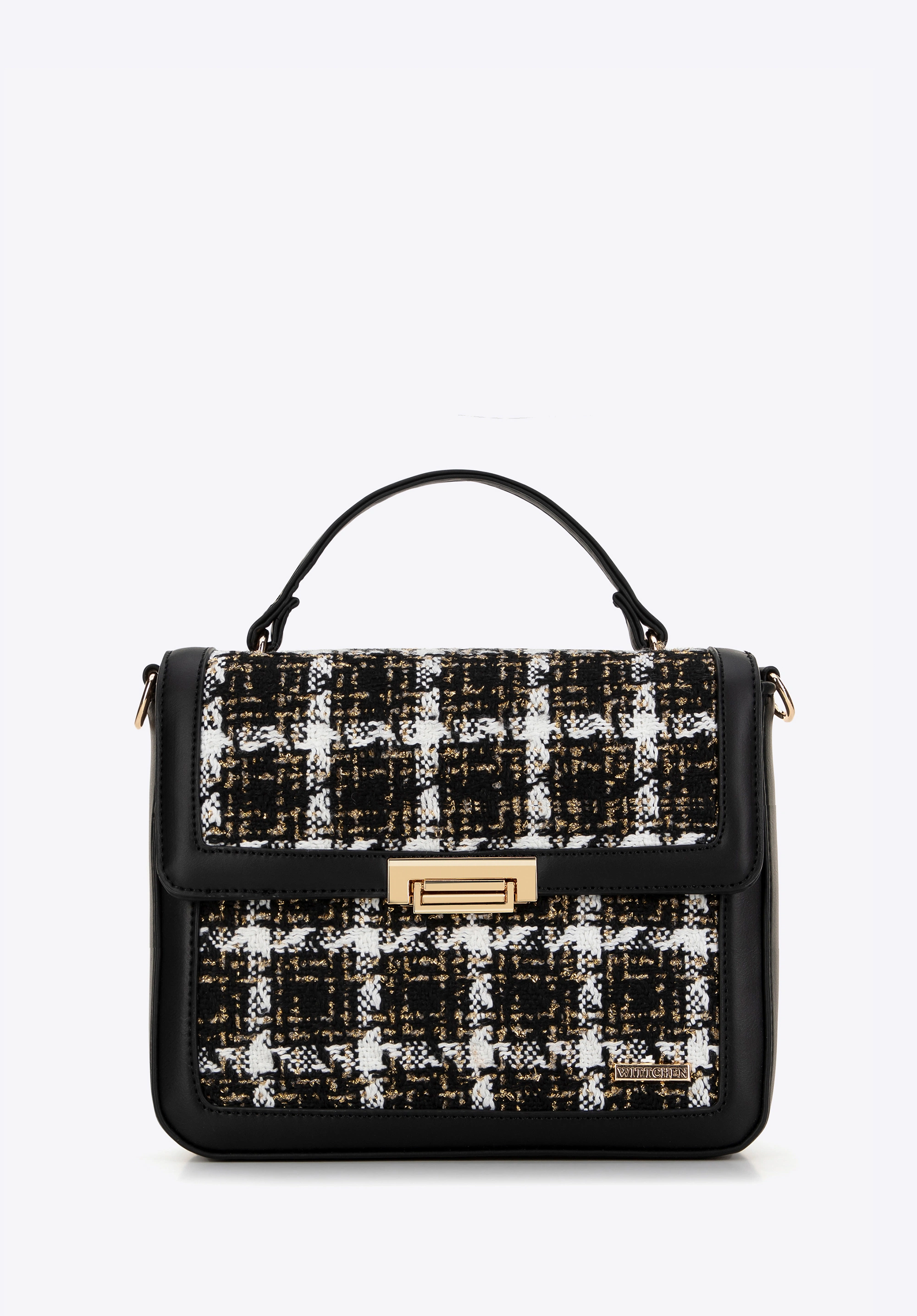 Damska torebka crossbody z tkaniny bouclé czarno - biała