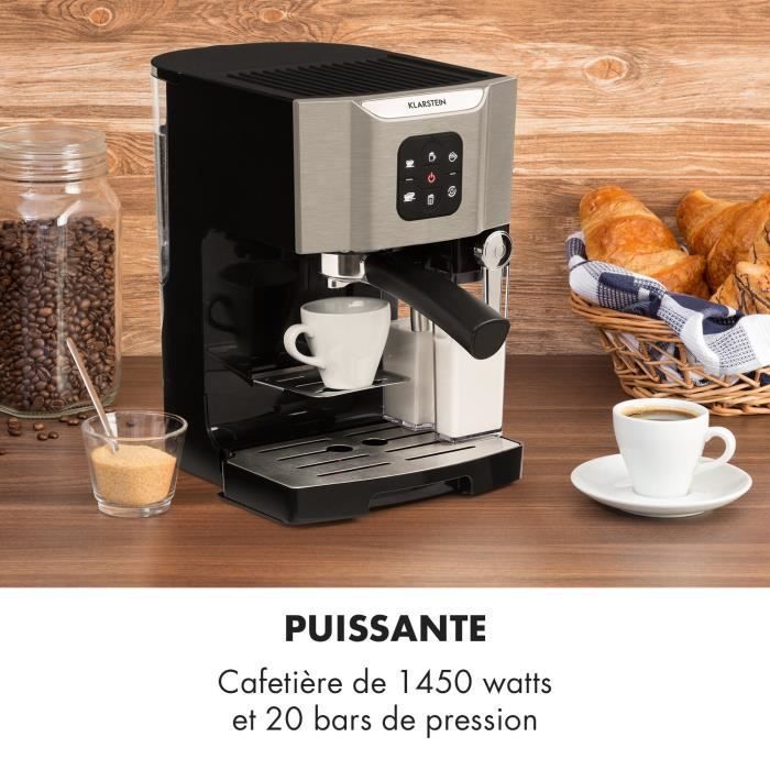 Klarstein Espressomachine - 1,4L - Koffiezetapparaat - 0,4L Melkschuimer - Koffiemachine - 20 Bar Druk - 1450W - Grijs