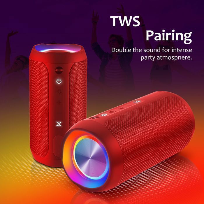 Enceinte Bluetooth Portable-Haut-parleur Bluetooth sans fil-Enceinte Étanche de Voyage/Fête Rechargeable-20H-Micro Antibruit-LED