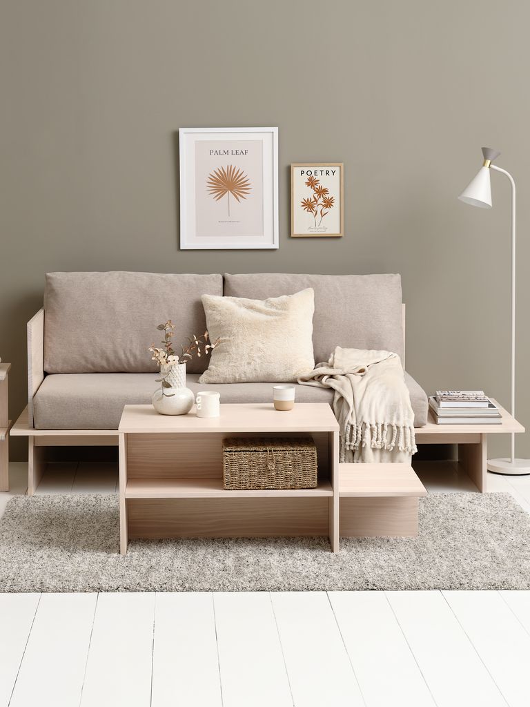 SOLLERUP klubska mizica 50x110 s policami, masiven bor