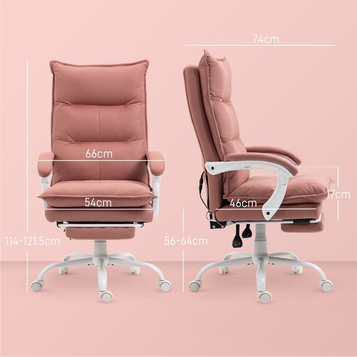 Sedia da ufficio Vinsetto - massaggiante e riscaldata - altezza regolabile, schienale reclinabile - microfibra - 66x74x121,5 cm - rosa