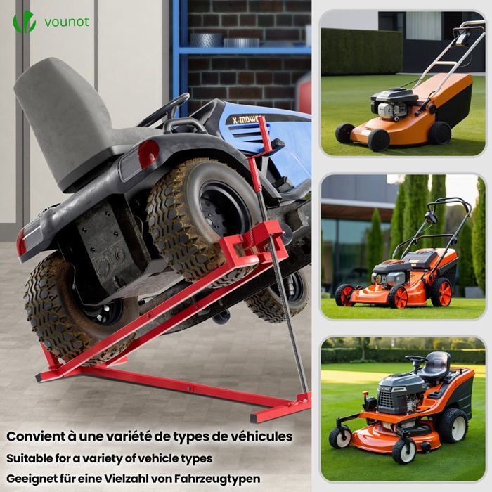 VOUNOT® Lawn Tractor Lift Jack 400 kg max - telescopic 78 to 98 cm long - height up to 60 cm - red