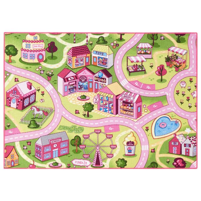 Tappeto gioco per bambini 95x133 cm, Sweet Town - Pista per auto - Lavabile - Antiscivolo - Carpet Studio