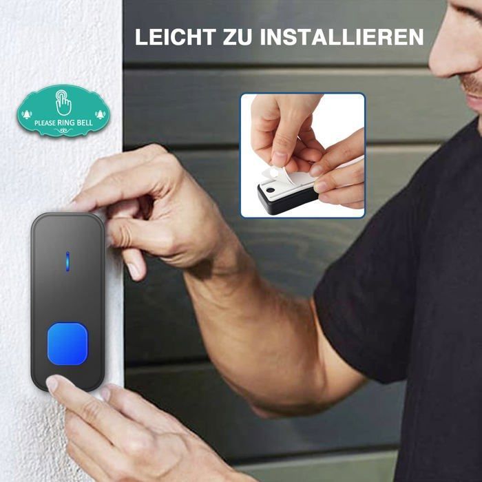 Campanello senza fili - AIMOONSA - Kit 1 pulsante 1 ricevitore - Impermeabile IP55 - Portata 400 m - 110 dB