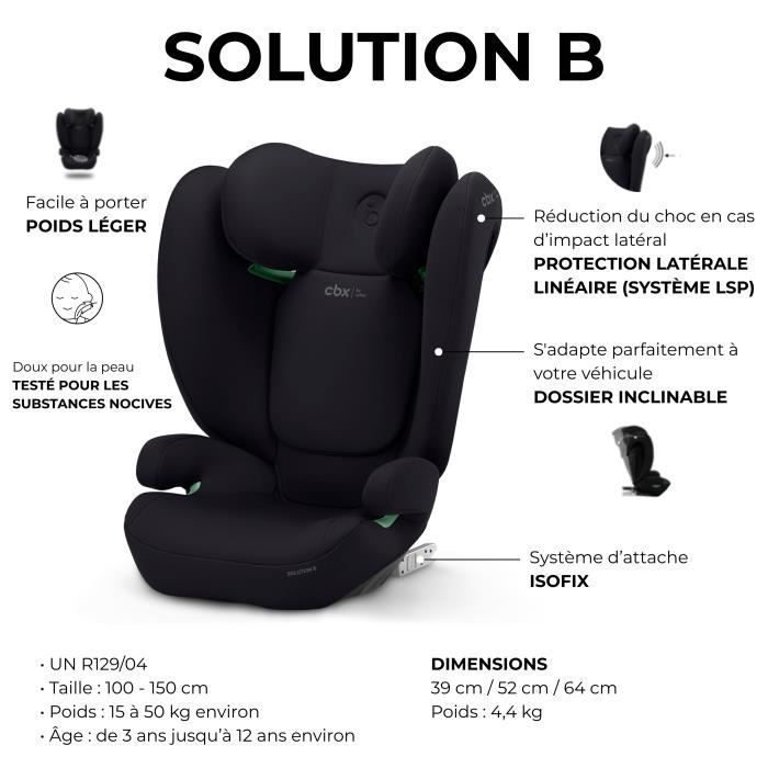 Silla de coche Cybex CBX Solution B i-Fix para niños de 3 a 12 años, de 15 a 50 kg y de 100 a 150 cm - Negra