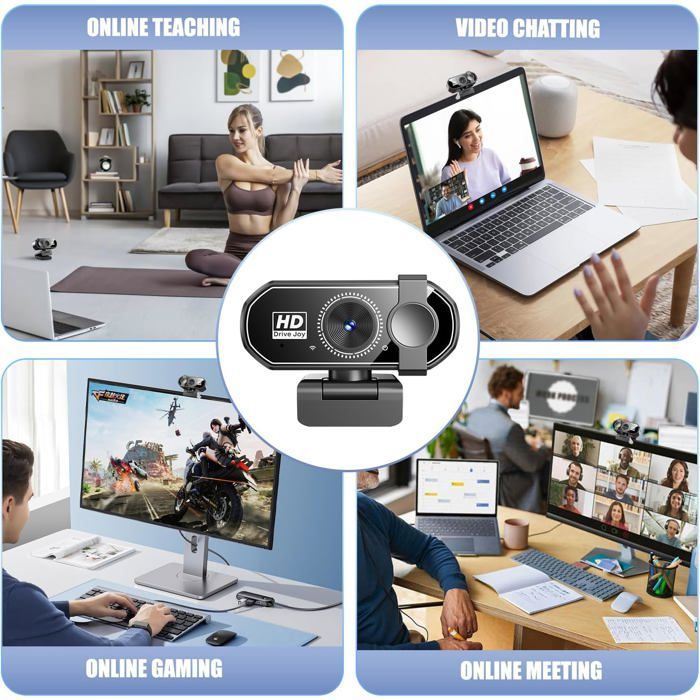 Webcam pour PC 1080P, Full HD Caméra Web avec Microphone, 360° Rotation USB Caméra Plug Play pour Vidéo et Enregistrement