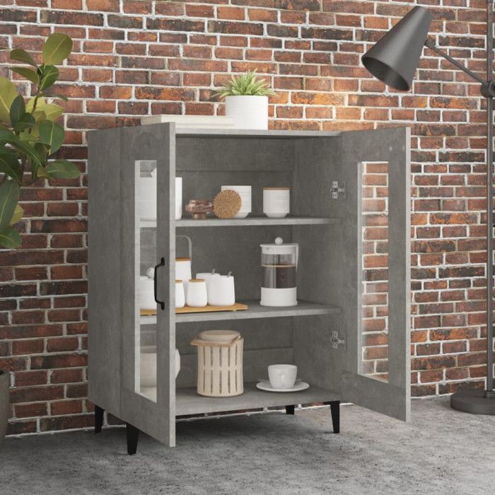 Buffet - Gris Béton - 69,5x34x90 cm - 2 Portes - Bois d'ingénierie - Style Classique