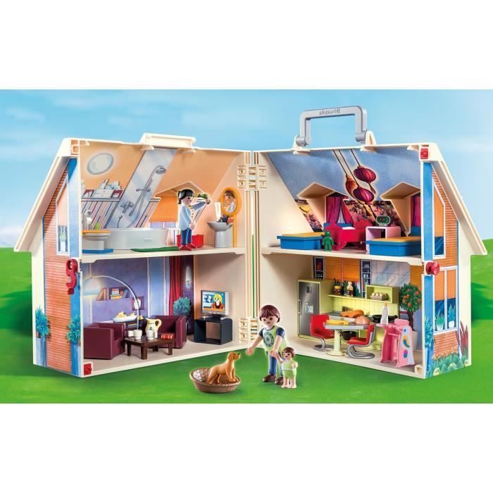 PLAYMOBIL 70985 Casa Portátil Azul, 3 figuras, Acessórios incluídos, 70985, Casa de bonecas, Casa tradicional