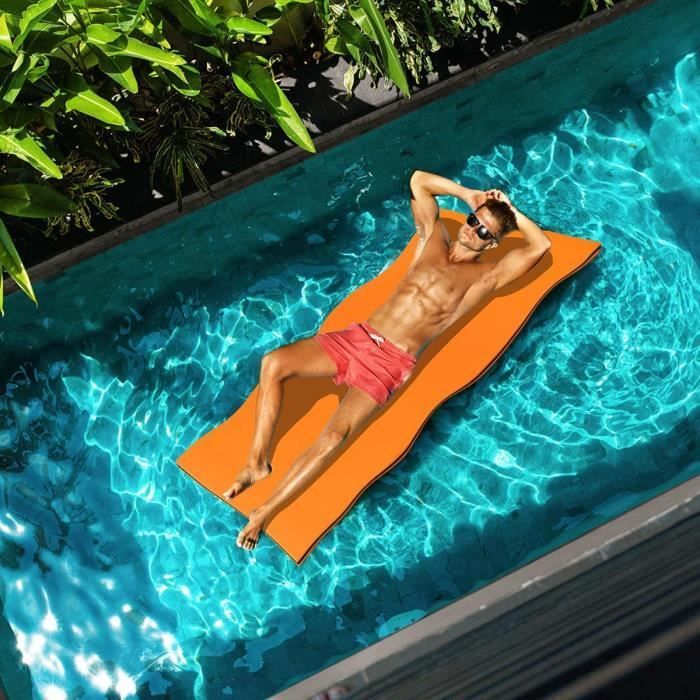 Colchoneta flotante de espuma de 3 capas GOPLUS, colchoneta flotante con almohada enrollable y cordón elástico, para