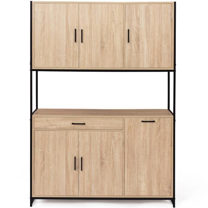 IDMARKET Buffet de cuisine 120 CM DETROIT meuble 6 portes design industriel + tiroir
