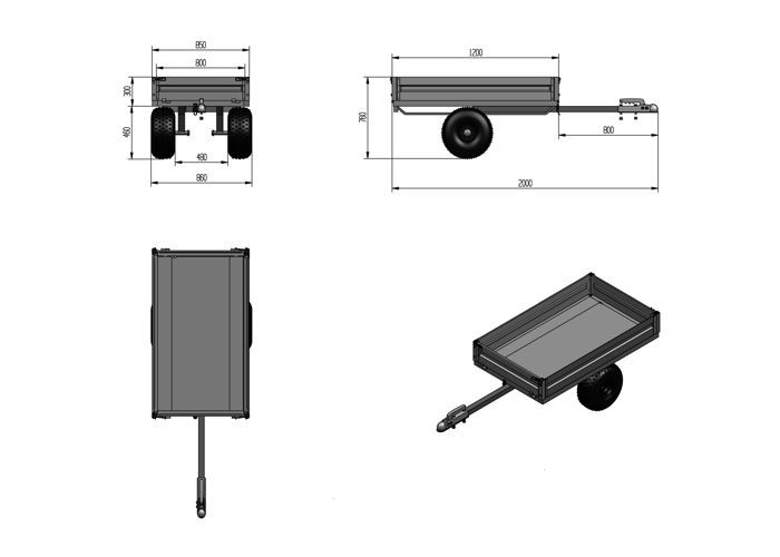Torros 350kg single axle tipper trailer with galvanized body, 1200x850x300 mm