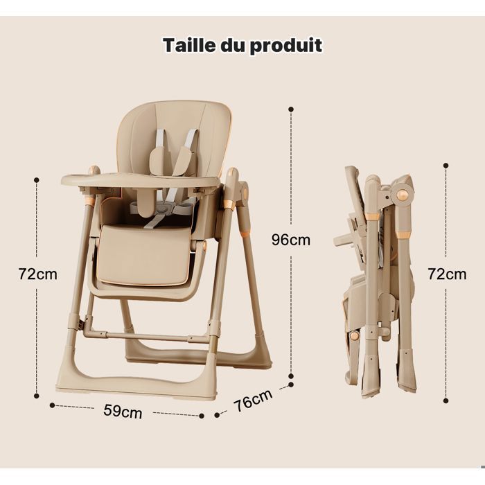 4 en 1 Chaise haute bébé à Roulettes, Dossier et Plateau réglables, Inclinaison et hauteur réglables, de 6 à 36 mois jusqu'à 25 kg