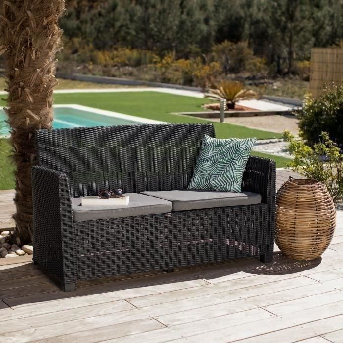 Salon de jardin - résine imitation rotin tressé - Allibert by KETER - 4 personnes - Mia - Gris graphite