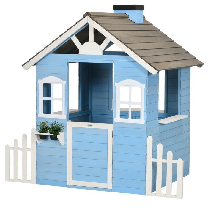 Kinderspeelhuisje, houten tuinhuisje met deur en ramen, voor kinderen van 3 tot 7 jaar, afmetingen 151L x 112,5B x 142H cm, blauw |