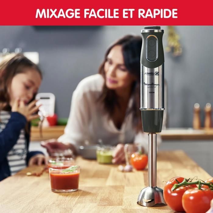 Moulinex Pied mixeur 3-en-1, 4 lames, 10 vitesses, 1000W, Quickchef DD655811