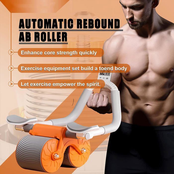 AB Roller, Abdominal Wheel, Automatic Abdominal Wheel with Timer and Training Mat, for Beginners, 4D Plank for Body