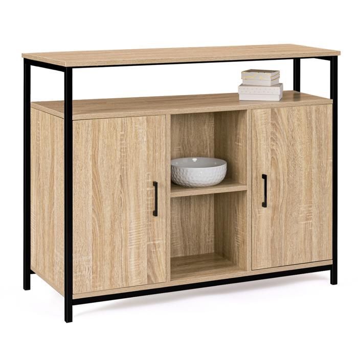 IDMARKET 100cm DETROIT 2-door sideboard with industrial design shelves (component ref 15343)