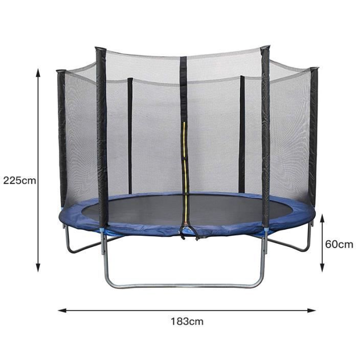 YIYI. TRAMPOLINE EXTÉRIEUR AVEC FILET DE SÉCURITÉ ET FERMETURE ÉCLAIR, 183*183*225CM, BLEU ET NOIR. ​