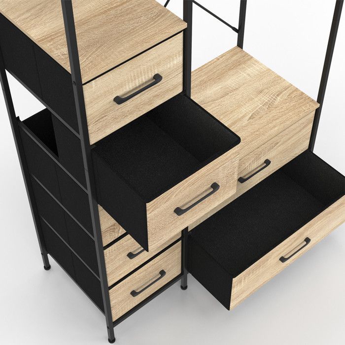 IDMARKET Dressing penderie + colonne L. 90 cm UTAH avec 1 étagère et 7 bacs en tissu bois et noir