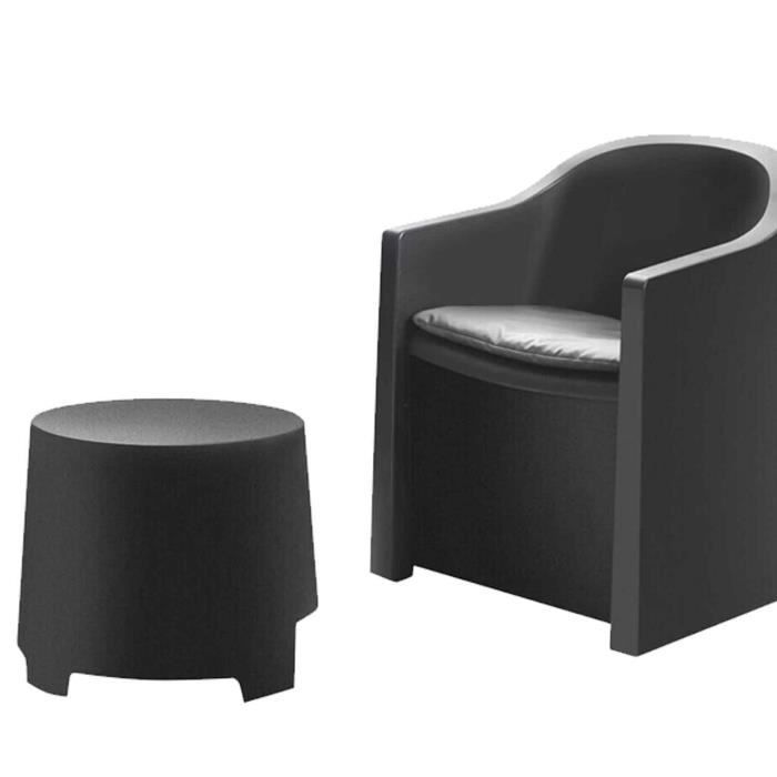 Salon de jardin - LUNA - Ensemble 2 Fauteuils + Table Basse - Résine - Coussins Inclus - Design Élégant
