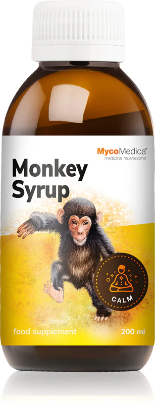 xarope MycoMedica Monkey Syrup é um suplemento alimentar que auxilia no funcionamento saudável do organismo em crianças.
