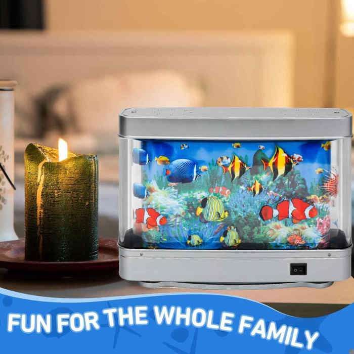 Aquarium avec éclairage LED et système d’autopurification, 30x23x7cm, multicolore