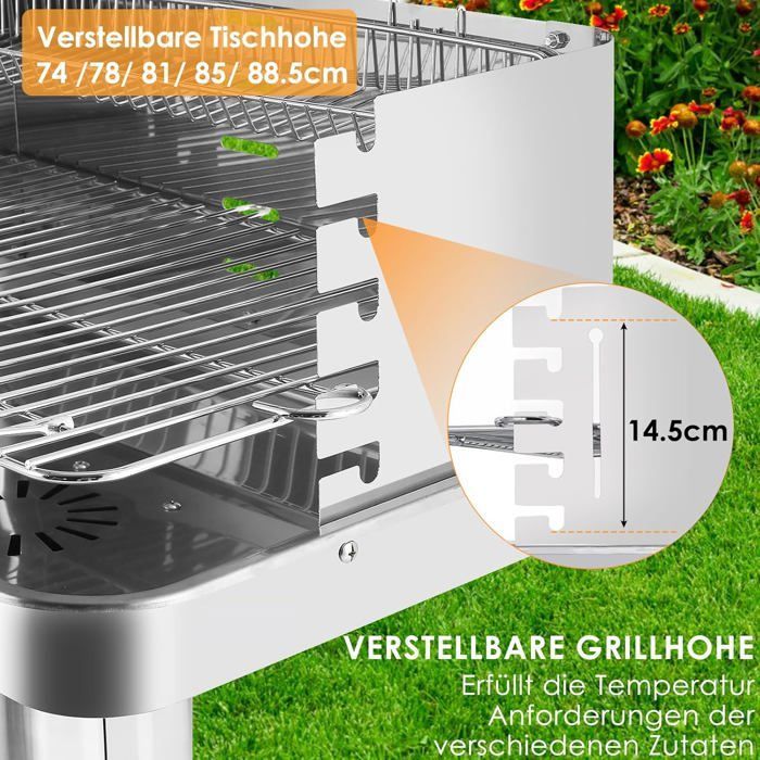 Barbecue charbon colonne de bois,Barbecue pour camping,avec grille de cuisson réglable en hauteur