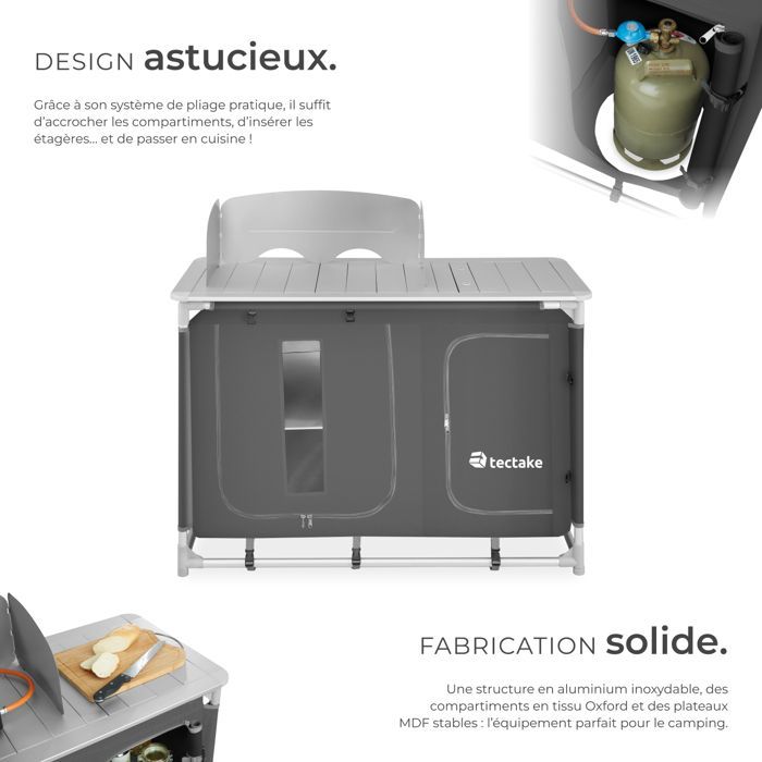 Muebles de camping - TECTAKE - Cocina de camping plegable con bolsa de transporte 116 x 52 x 107 cm - Gris