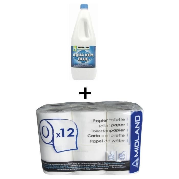 THETFORD Aqua Kem Liquido per WC chimico blu 2 litri + Carta igienica chimica 12 rotoli