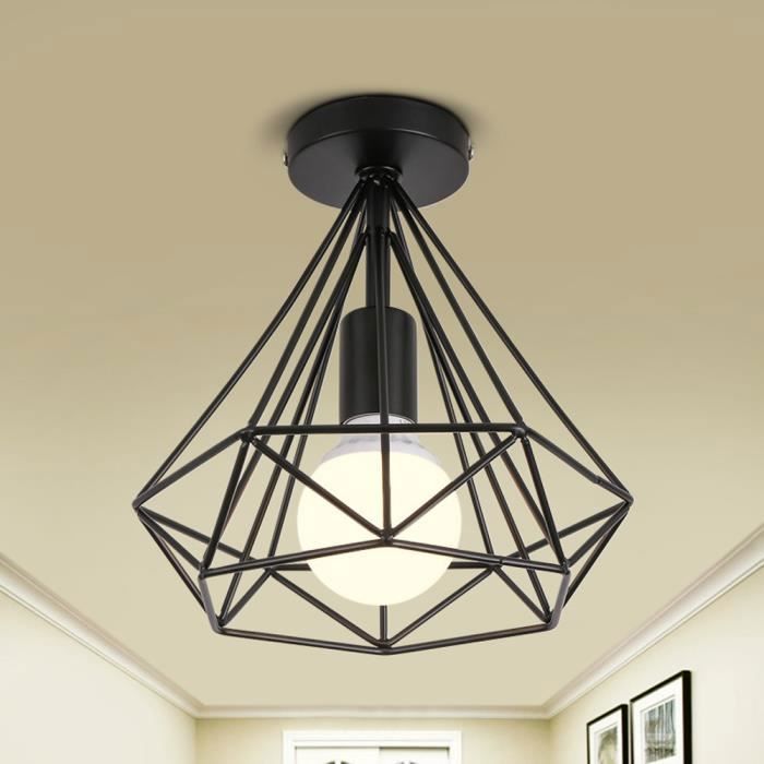 UNI Plafonnier Industrielle Cage Forme Diamant Noir Lustre Suspension Métal Luminaire Couloir Cuisine