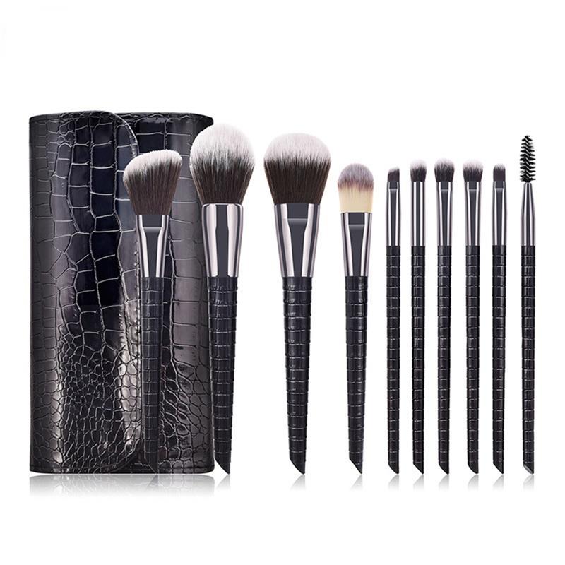 Pinceaux de maquillage à motif crocodile, trousse pour fond de teint, poudre, cils et sourcils, ensemble de pinceaux cosmétiques