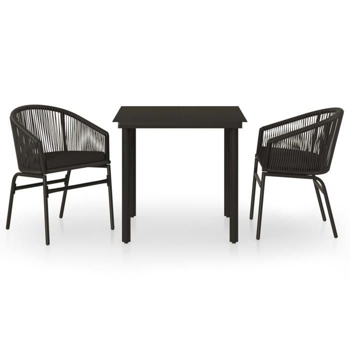 Set da pranzo da giardino BURKE a 3 pezzi - Nero - Tavolo 80x80x74 cm - Sedia 58x58x78 cm - Rattan in PVC