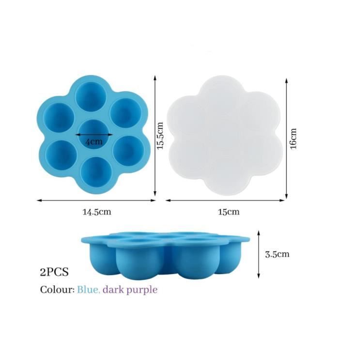 Bandeja para cubitos de hielo con tapa, recipiente para almacenar comida de bebé, 2 piezas, sin BPA, para congelar purés de bebé (azul-morado)