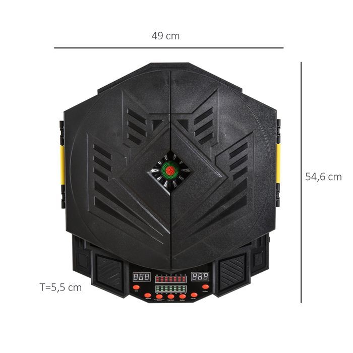 Dartbord - HOMCOM - elektronisch, 27 spellen, tot 8 spelers, LED-luidspreker - kunststof - zwart