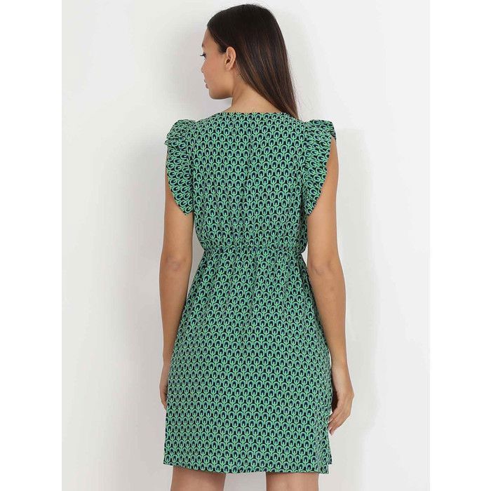 Vestido skater con estampado gráfico retro y mangas acampanadas. Cuenta con cintura elástica. Mujer - Vestidos - El