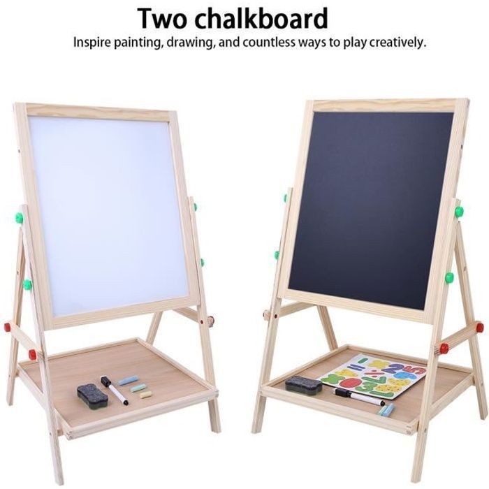 Tableau à dessin en bois double face pour enfants - Art Wooden Drawing Board - 2 en 1 - Hauteur réglable