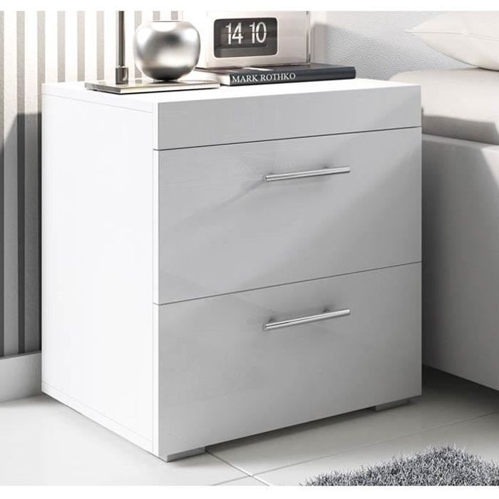 Table de chevet - CIRO - Blanc - 2 tiroirs - 45 x 50 x 40 cm