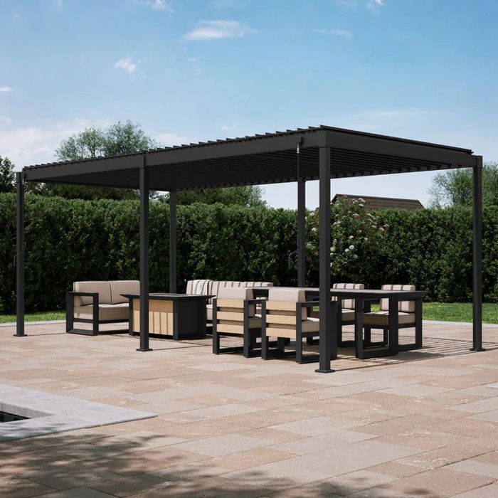 Pergola bioclimatica MIRADOR 80S 3x5m con lamelle regolabili per patio, esterni e cortile, acciaio antracite