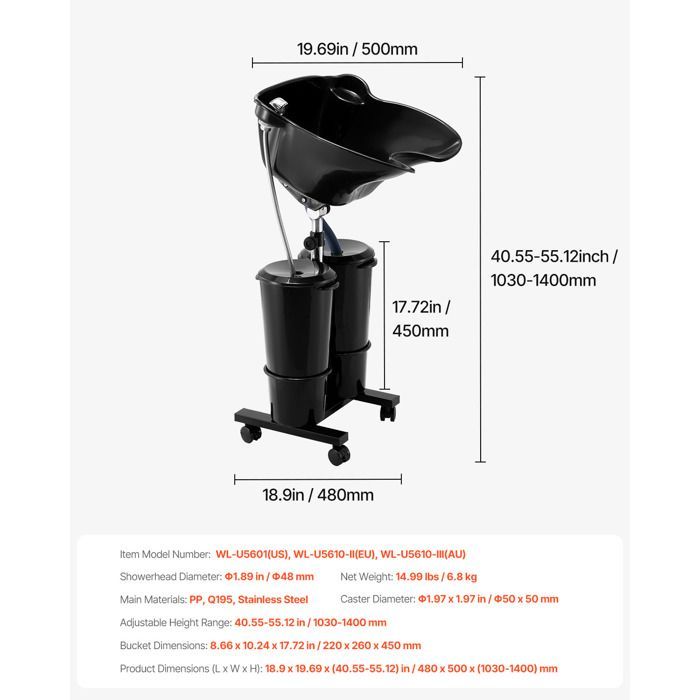 Lavabo portatile per shampoo - Duoku - Lavabo dotato di pompa elettrica - con 2 secchi e 2 soffioni doccia - Tubo di scarico