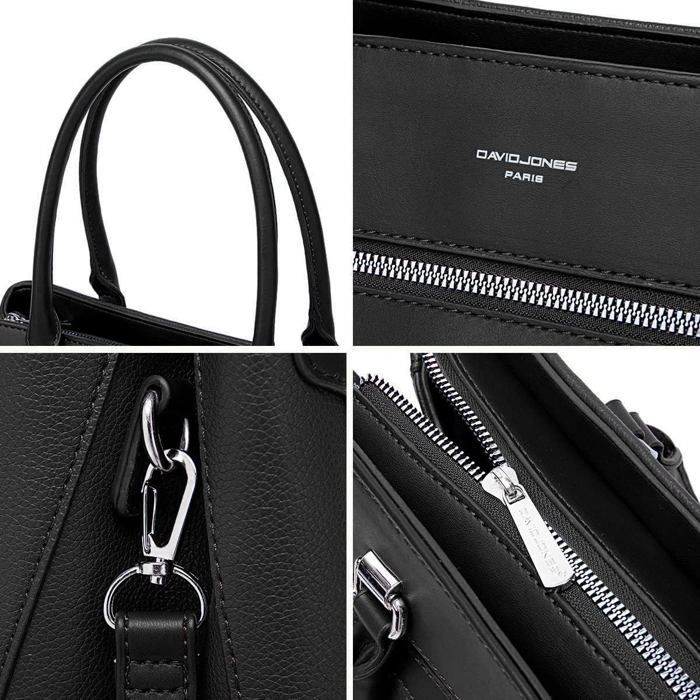 David Jones - Elegante borsa da donna - Borsa tote in ecopelle con tracolla - Scomparti multipli - Nera