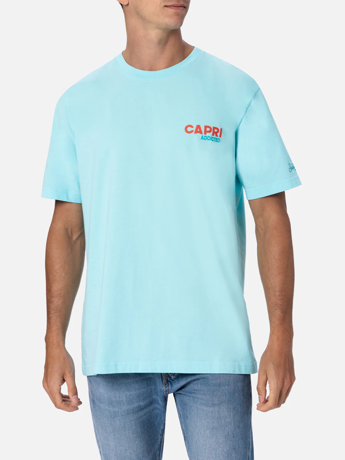 Heren katoenen T-shirt met Capri Addicted ansichtkaartprint