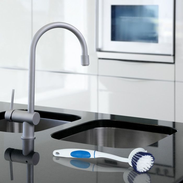 Cepillos de lavado, juego de 24, rigidez media, goma, plástico, cocina, azul/blanco