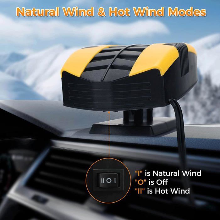 1 Calefactor para coche, 12V 150W, ventilador 2 en 1, rotación de 360°, desempañador de parabrisas, para coche/camión.