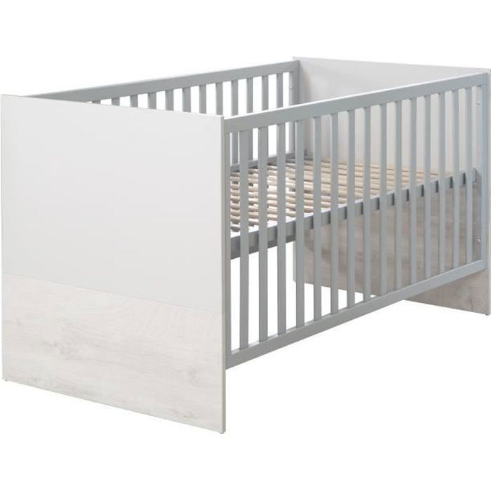 Lettino trasformabile ROBA Maren 2 70x140 cm - Regolabile in altezza - Si trasforma in lettino junior - Grigio chiaro / Rovere sbiancato